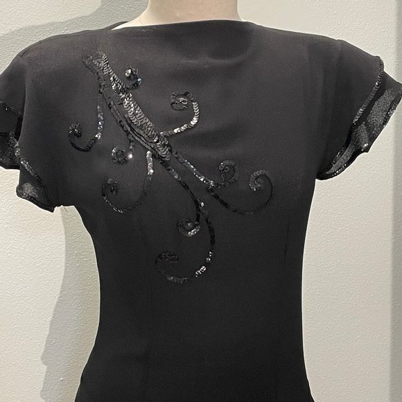 Unique Vintage Black Sequined Evening Gown - Picture 3 of 5